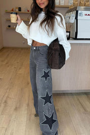 Jessy – Woman's Star Detail Wide-Leg Jeans