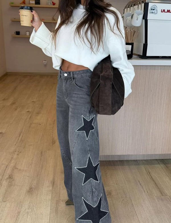 Jessy – Woman's Star Detail Wide-Leg Jeans
