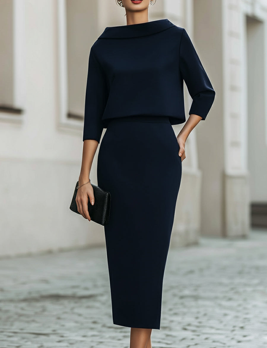 Valmere | Women’s Boat Neck Top & Midi Skirt Set