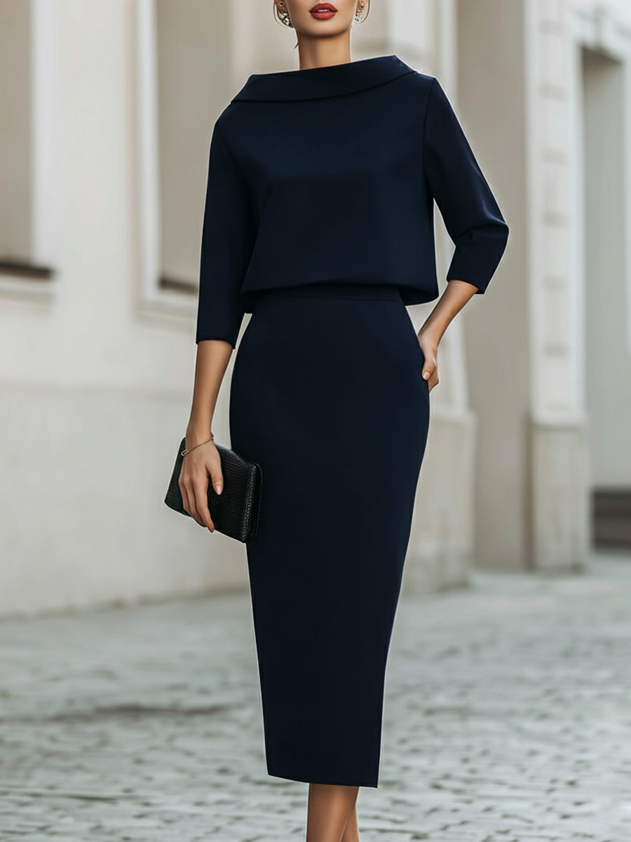 Valmere | Women’s Boat Neck Top & Midi Skirt Set