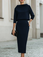 Valmere | Women’s Boat Neck Top & Midi Skirt Set