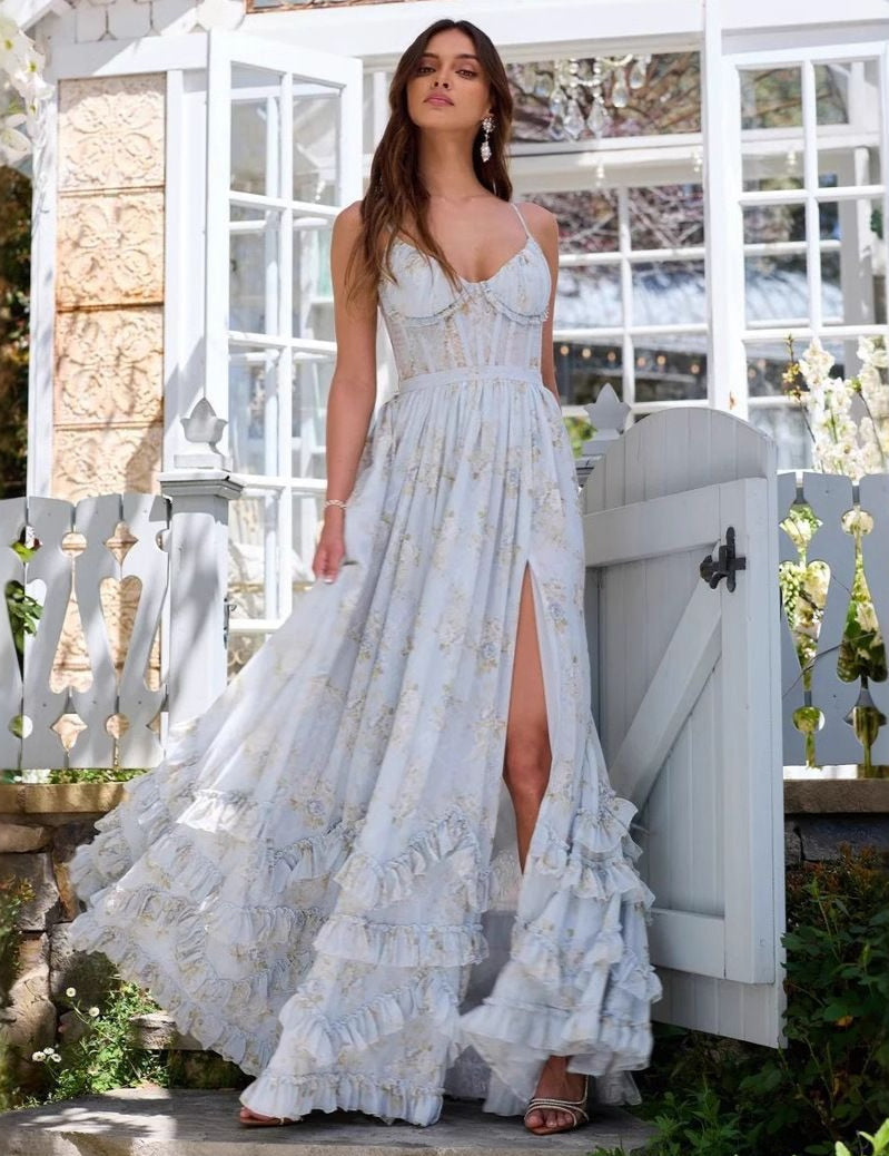 Floravelle – Women’s Floral Chiffon Ruffle Maxi Dress