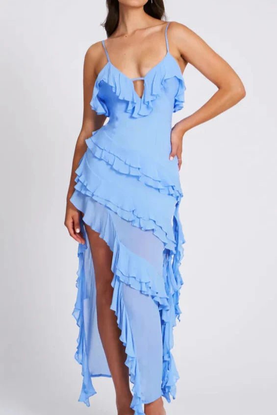 Aiah | Women’s Ruffled Asymmetrical Spaghetti Strap Dress