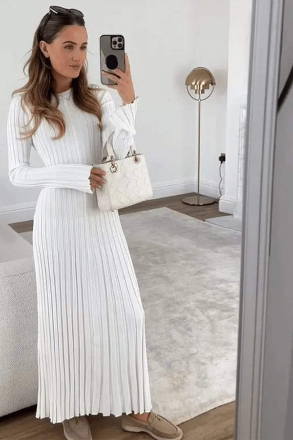Maeve | Women’s Knit Long Dress with Ruffled Hem