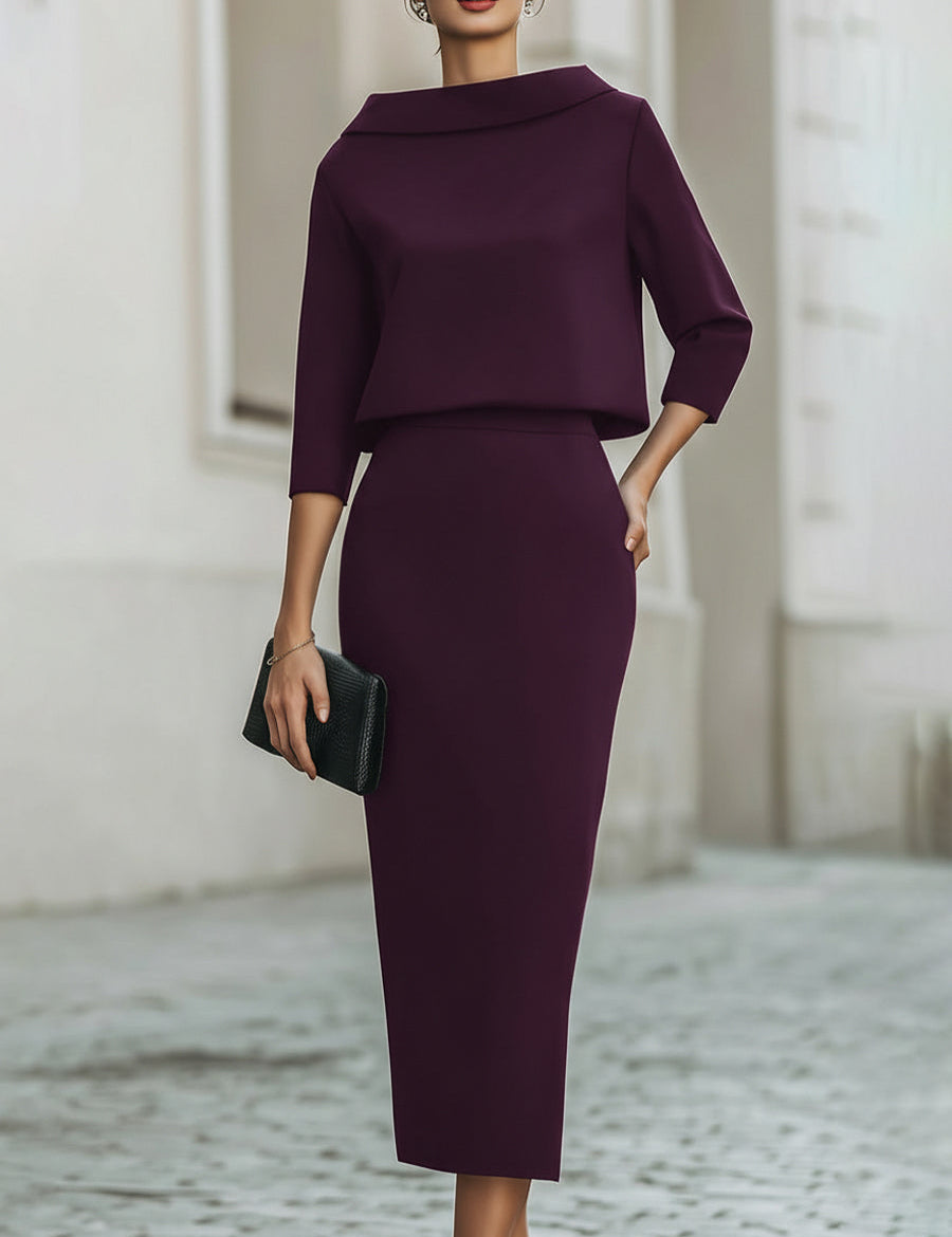 Valmere | Women’s Boat Neck Top & Midi Skirt Set