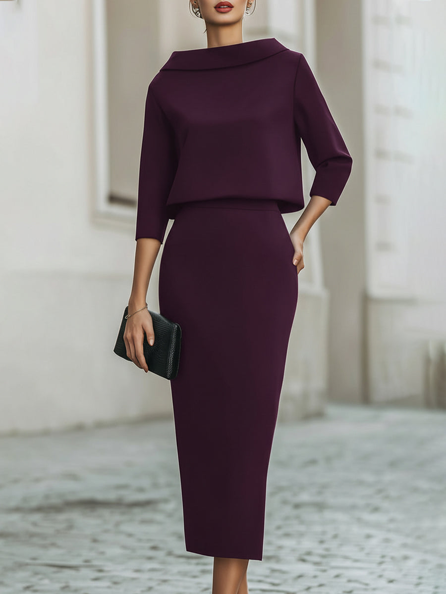 Valmere | Women’s Boat Neck Top & Midi Skirt Set