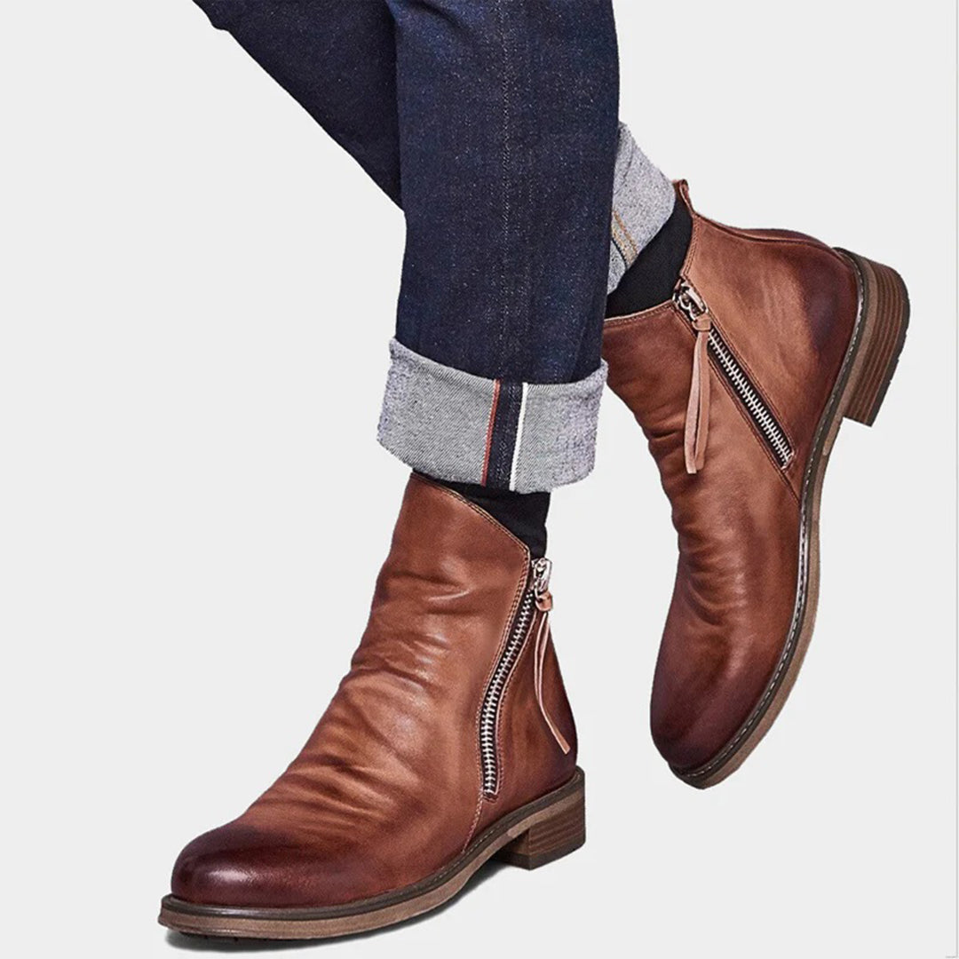 Calvani Patri | Men's Ankle Boots - Side Zip with Low Heel