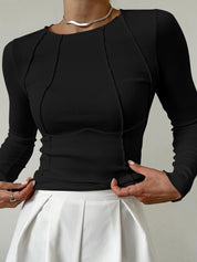 Zalithra | Women’s Ribbed Piping Long Sleeve Top