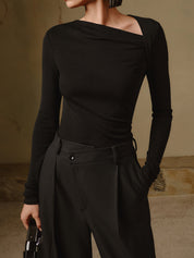 Nyvara | Women’s Ribbed Asymmetrical Long Sleeve top