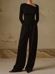 Nyvara | Women’s Ribbed Asymmetrical Long Sleeve top