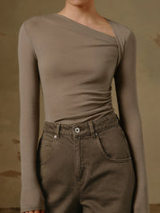 Nyvara | Women’s Ribbed Asymmetrical Long Sleeve top