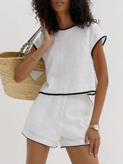 Contrast Trim | Women’s Linen Blend Shorts Set