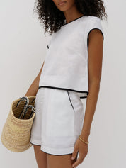 Contrast Trim | Women’s Linen Blend Shorts Set