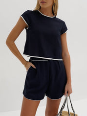 Contrast Trim | Women’s Linen Blend Shorts Set