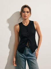 Kaelis | Women’s Linen Blend Button Up Tank Top