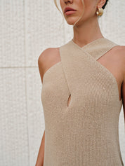 Xandria | Women’s Halter Cross-Over Collar Tank Top