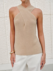 Xandria | Women’s Halter Cross-Over Collar Tank Top