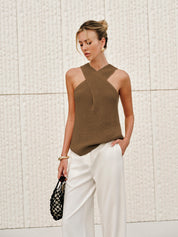 Xandria | Women’s Halter Cross-Over Collar Tank Top