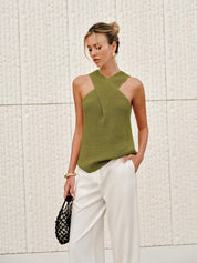 Xandria | Women’s Halter Cross-Over Collar Tank Top