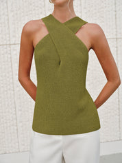 Xandria | Women’s Halter Cross-Over Collar Tank Top