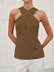 Xandria | Women’s Halter Cross-Over Collar Tank Top
