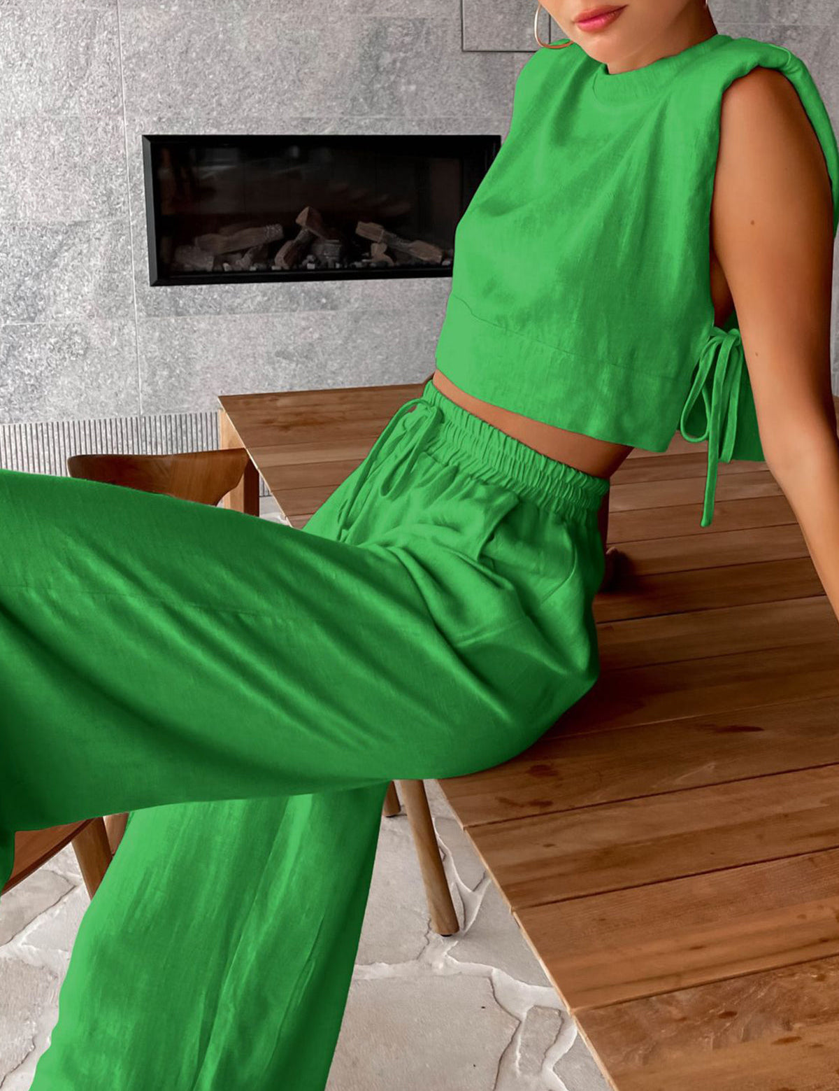 Thalira | Women’s Wide Leg Linen Two-Piece Set