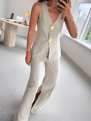 Zavira | Women’s Split Hem Sleeveless Two-Piece Pants Set