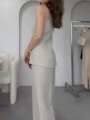 Zavira | Women’s Split Hem Sleeveless Two-Piece Pants Set