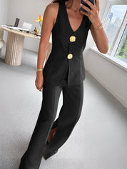 Zavira | Women’s Split Hem Sleeveless Two-Piece Pants Set