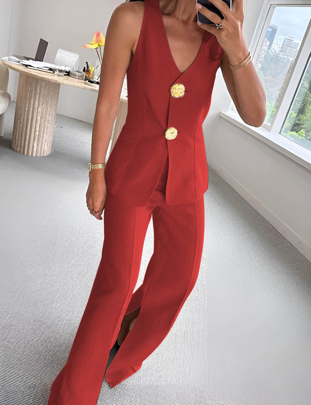 Zavira | Women’s Split Hem Sleeveless Two-Piece Pants Set