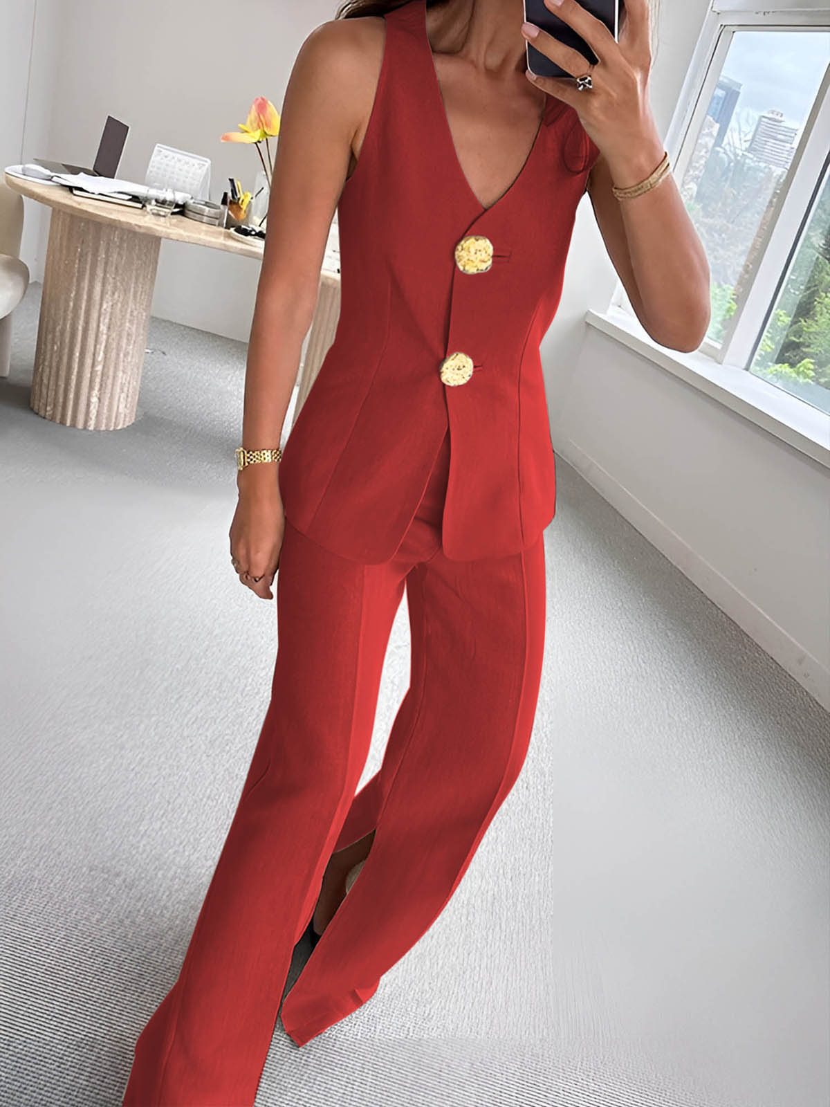 Zavira | Women’s Split Hem Sleeveless Two-Piece Pants Set