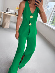 Zavira | Women’s Split Hem Sleeveless Two-Piece Pants Set