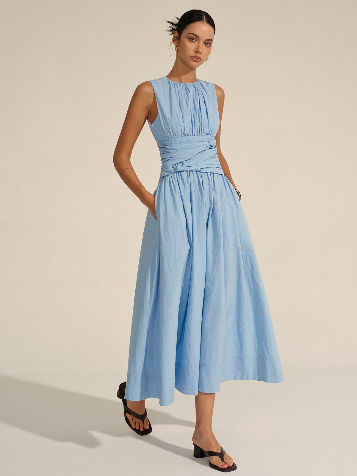 Ruched Waist | Women’s Crew Neck Maxi Dress