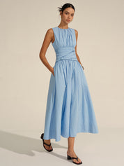 Ruched Waist | Women’s Crew Neck Maxi Dress