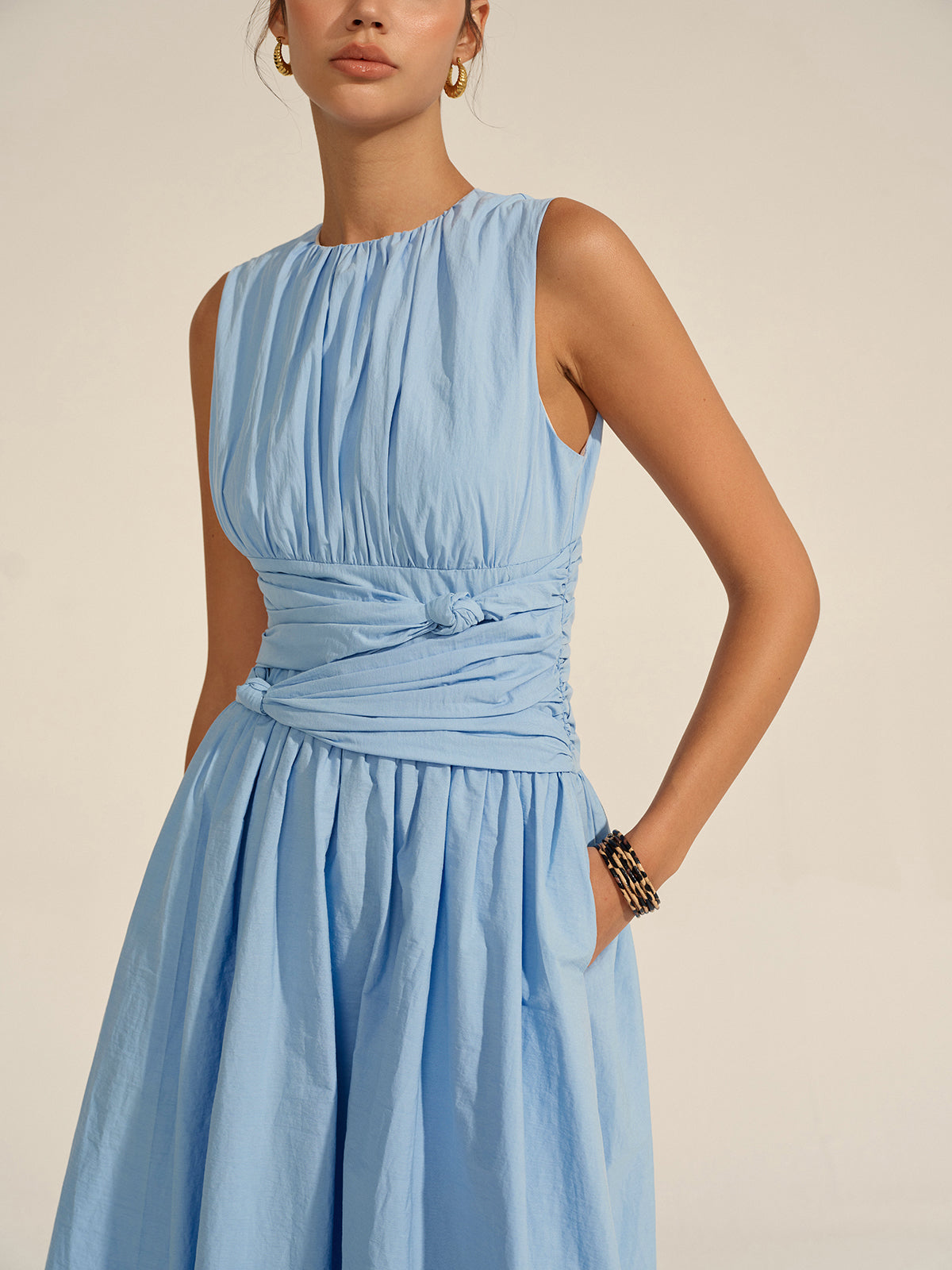 Ruched Waist | Women’s Crew Neck Maxi Dress