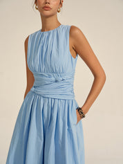 Ruched Waist | Women’s Crew Neck Maxi Dress