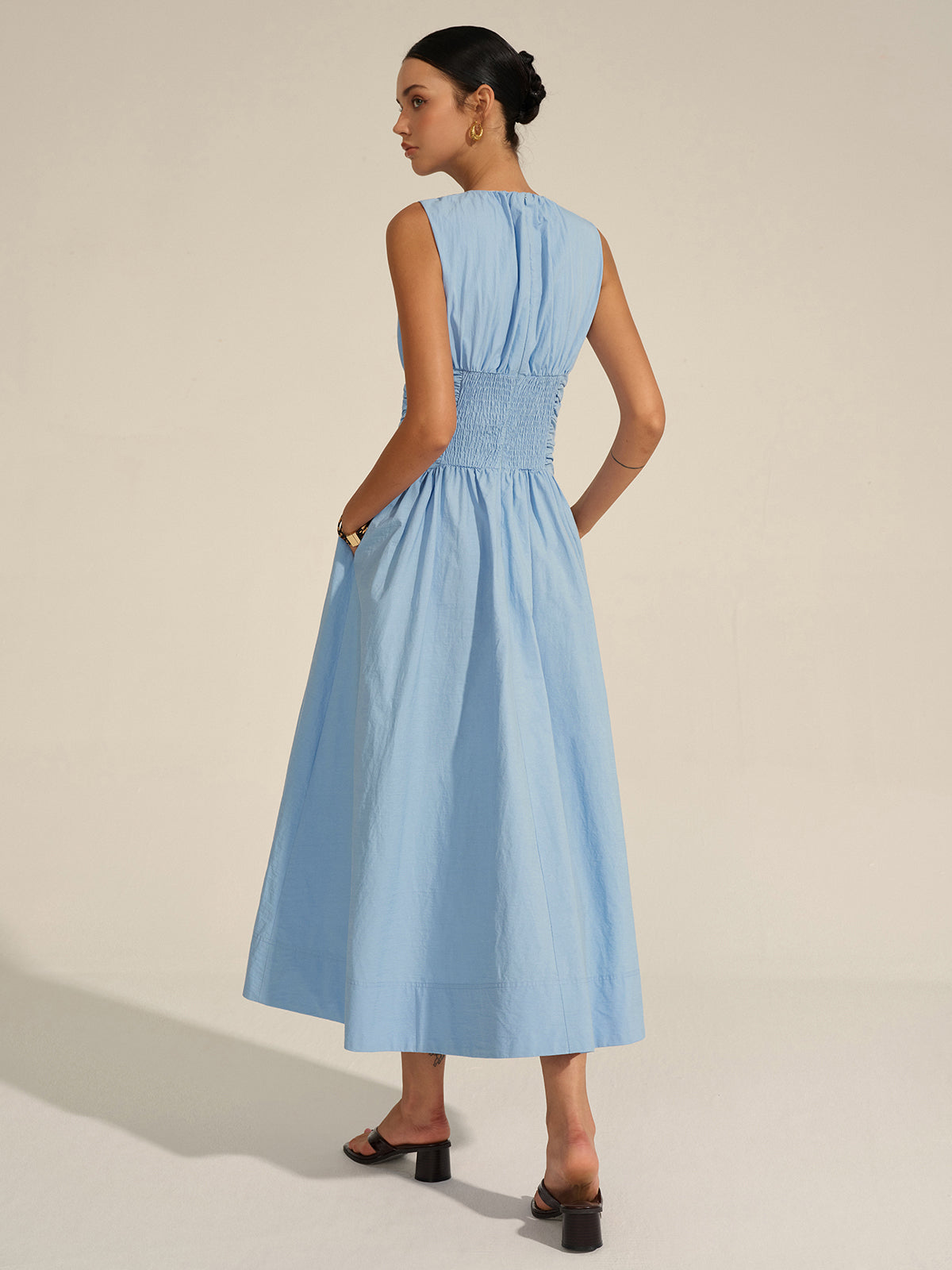 Ruched Waist | Women’s Crew Neck Maxi Dress