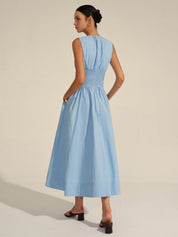 Ruched Waist | Women’s Crew Neck Maxi Dress