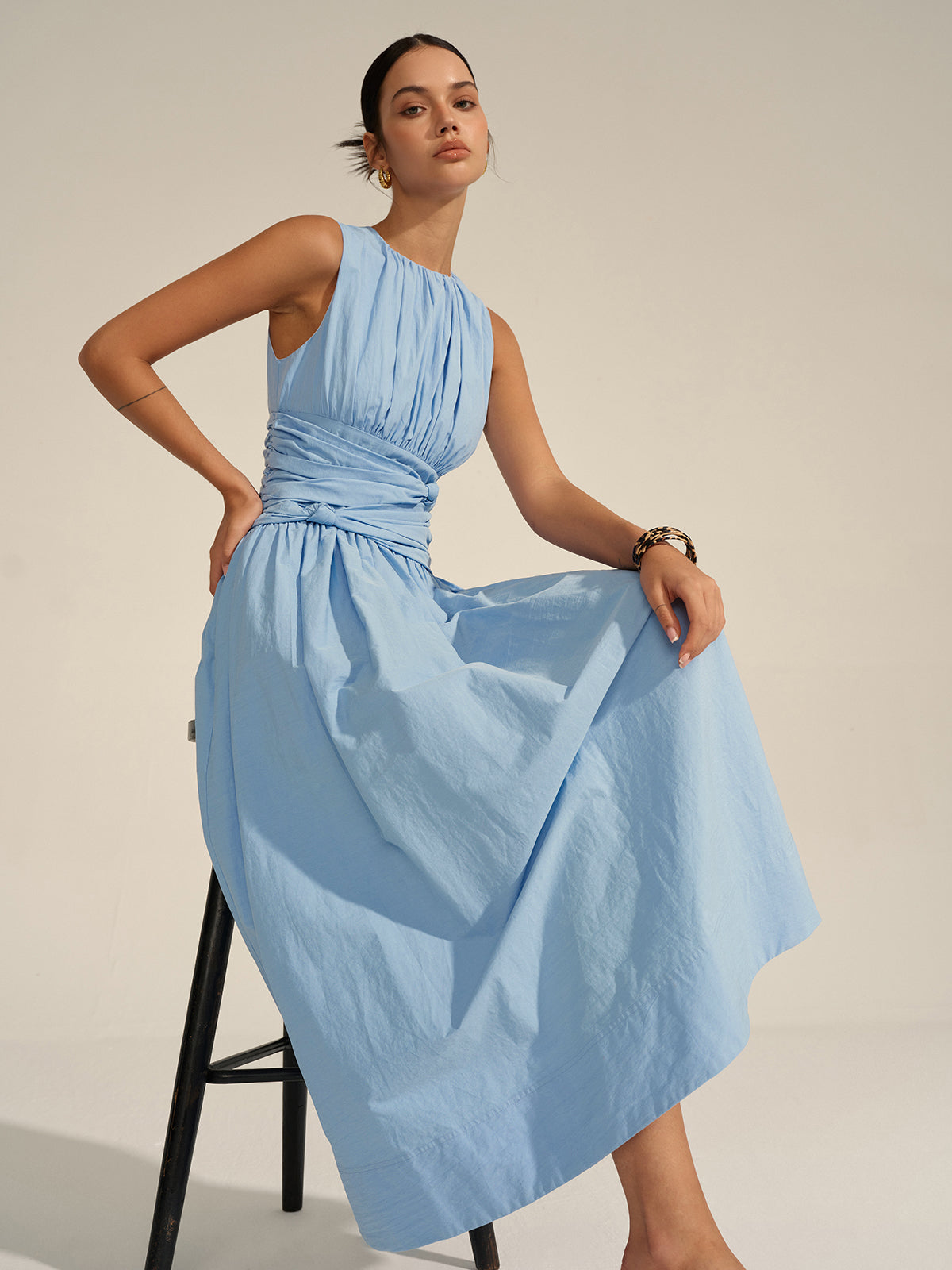 Ruched Waist | Women’s Crew Neck Maxi Dress