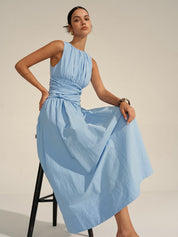 Ruched Waist | Women’s Crew Neck Maxi Dress