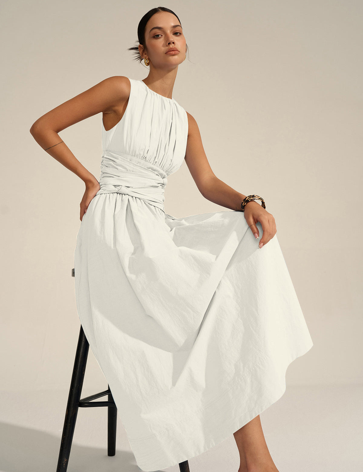 Ruched Waist | Women’s Crew Neck Maxi Dress