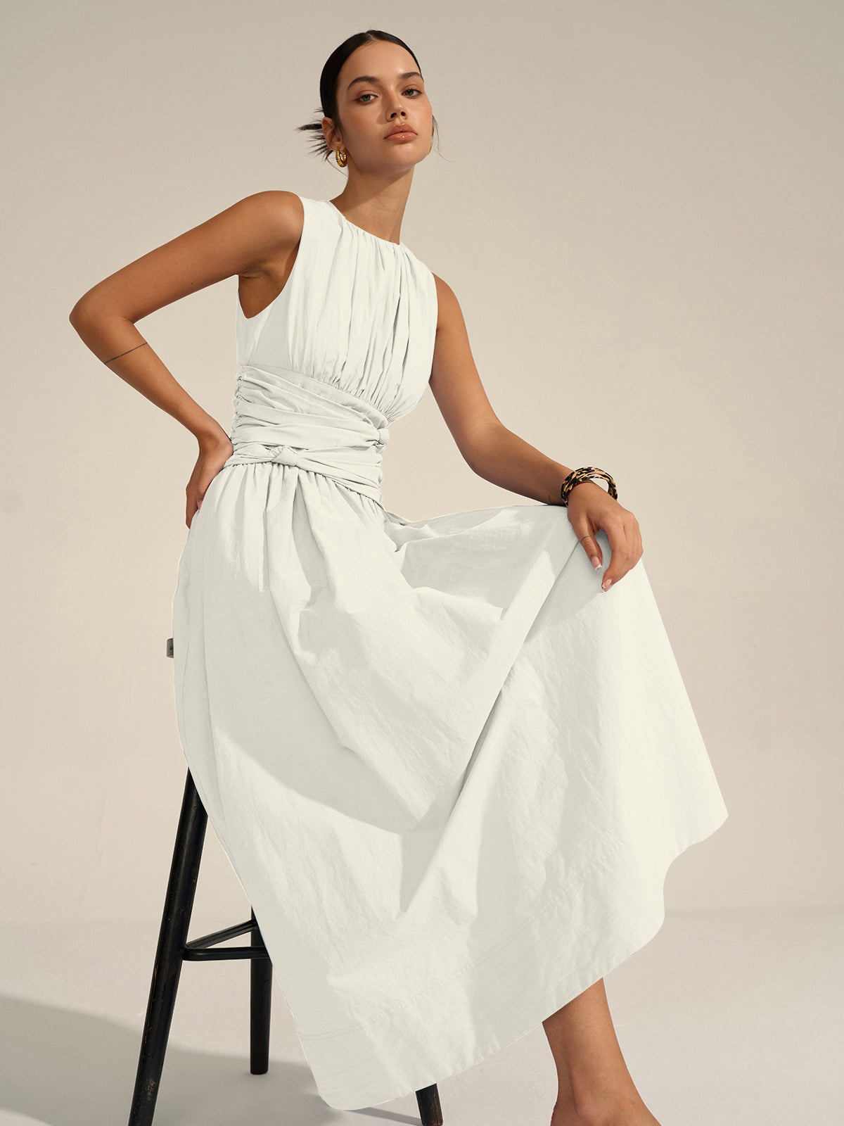 Ruched Waist | Women’s Crew Neck Maxi Dress
