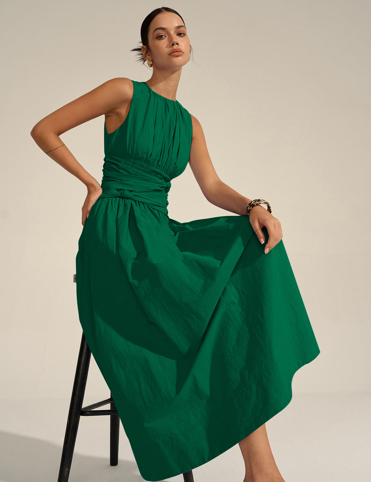 Ruched Waist | Women’s Crew Neck Maxi Dress