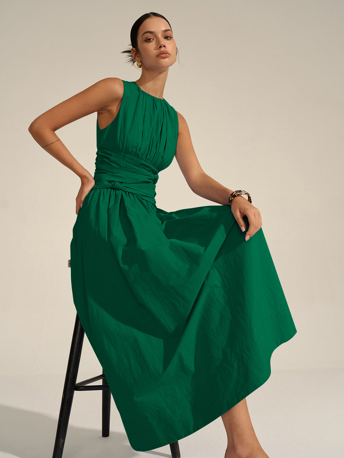 Ruched Waist | Women’s Crew Neck Maxi Dress