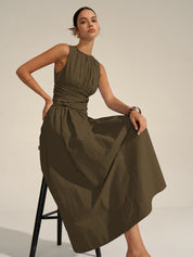 Ruched Waist | Women’s Crew Neck Maxi Dress