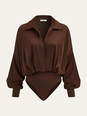 Satin | Women’s Long Sleeve Satin Bodysuit with Collar