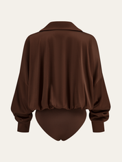 Satin | Women’s Long Sleeve Satin Bodysuit with Collar