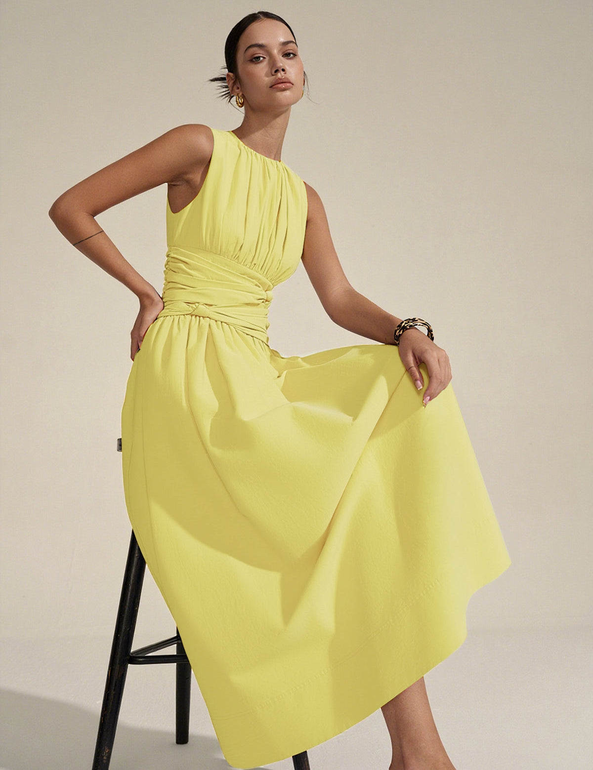 Ruched Waist | Women’s Crew Neck Maxi Dress