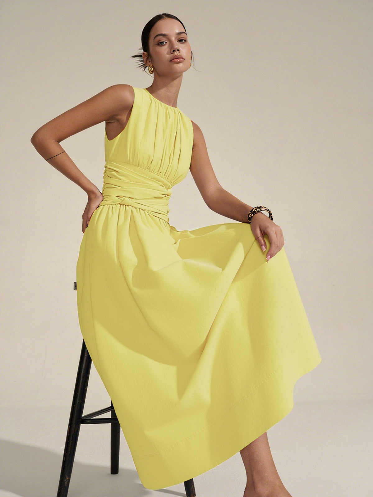 Ruched Waist | Women’s Crew Neck Maxi Dress