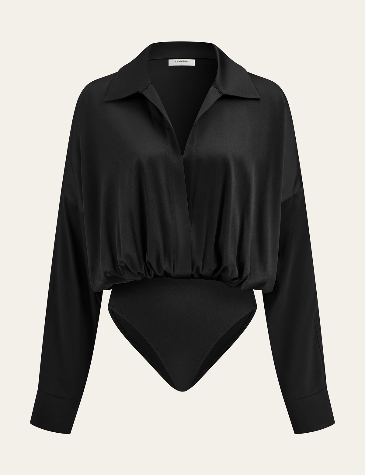 Satin | Women’s Long Sleeve Satin Bodysuit with Collar